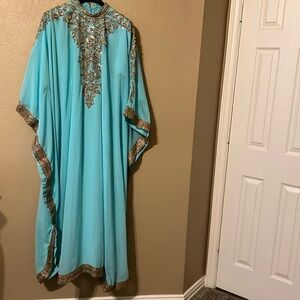 Elegant Blue Embellished Kaftan Dress